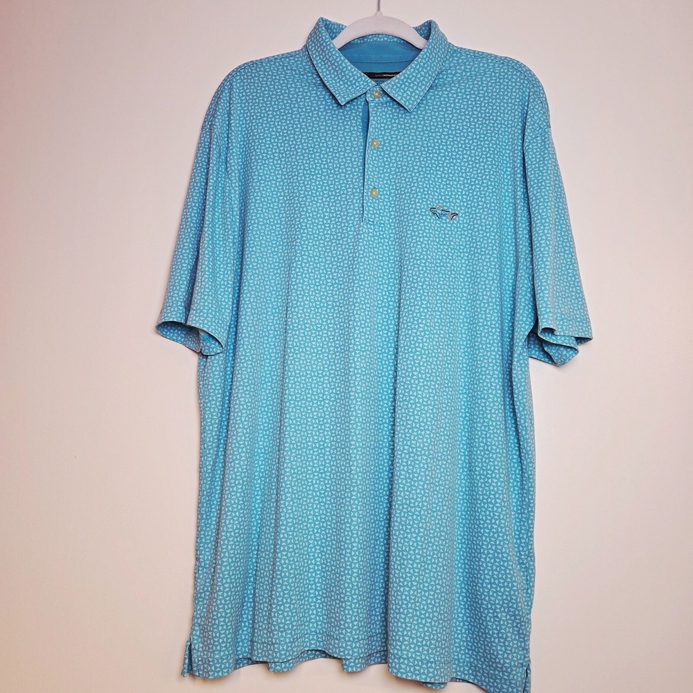 Greg Norman Shirt Men's 2XL Blue Geometric Triangle Fan Golf Polo Pima Cotton